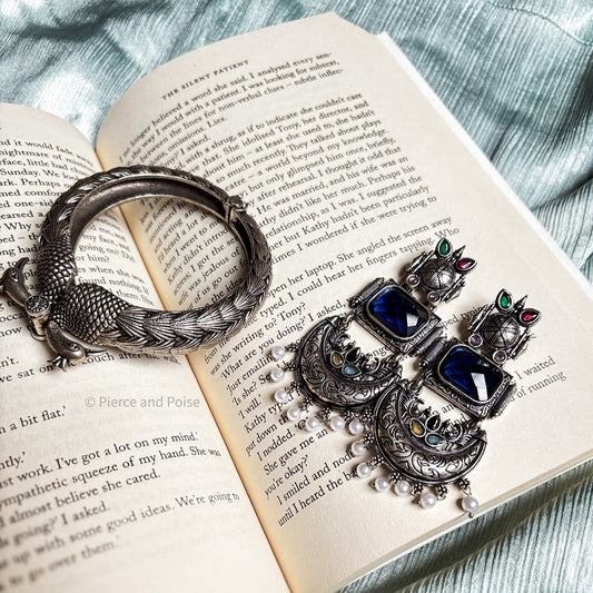 Pure German Silver Blue Earrings